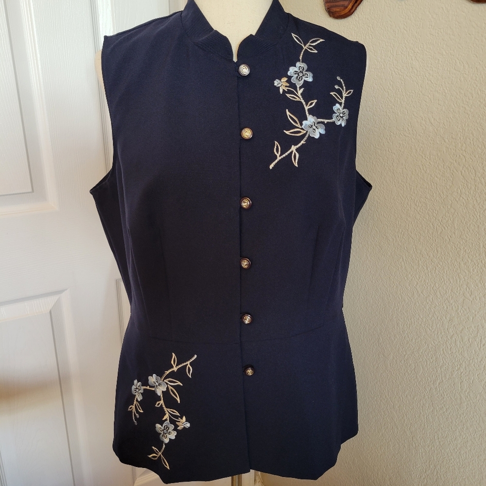Vintage Kari's Korner Floral Vest Embroidered Size 16P